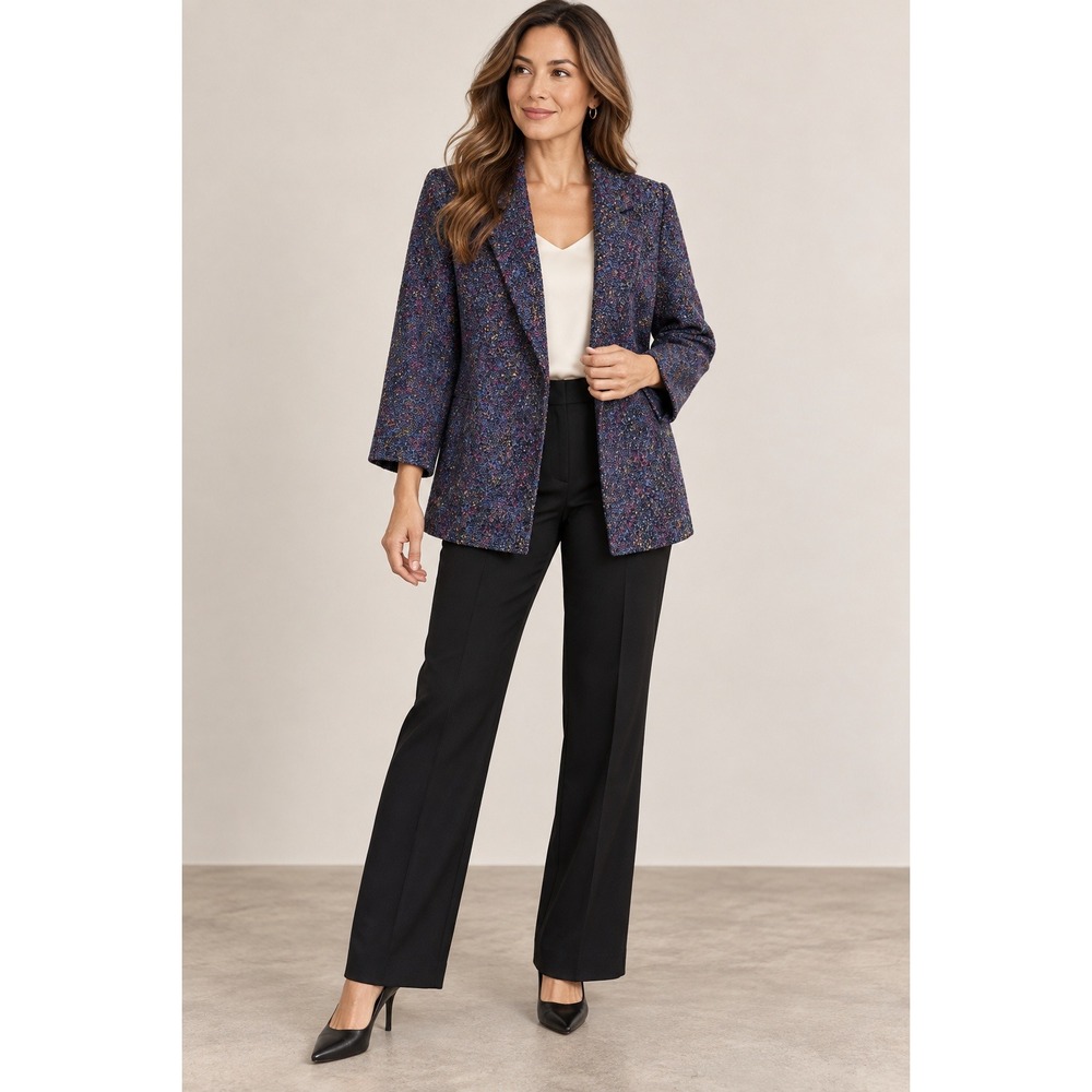 Nine West Bouclé Tweed Blazer Jacket Blue Parisian Chic Old Money Preppy Medium